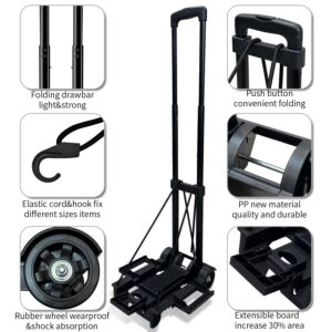 Folding Hand Truck,Portable Platform Luggage Cart Collapsible Dolly with 2 Wheels & 2 Ropes,Utility Portable Expandable Large Chassis Collapsible for Moving Airport Travel Luggage Office Use,Black