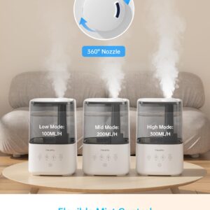 FABULETTA Humidifiers for Bedroom, Warm and Cool Mist Humidifier Large Room for Home, 4.5L Top Fill Room Humidifier with 45H Runtime, 3 Mist Levels, Essential Oil Diffuser, Quiet Sleep Mode ＆ Timer