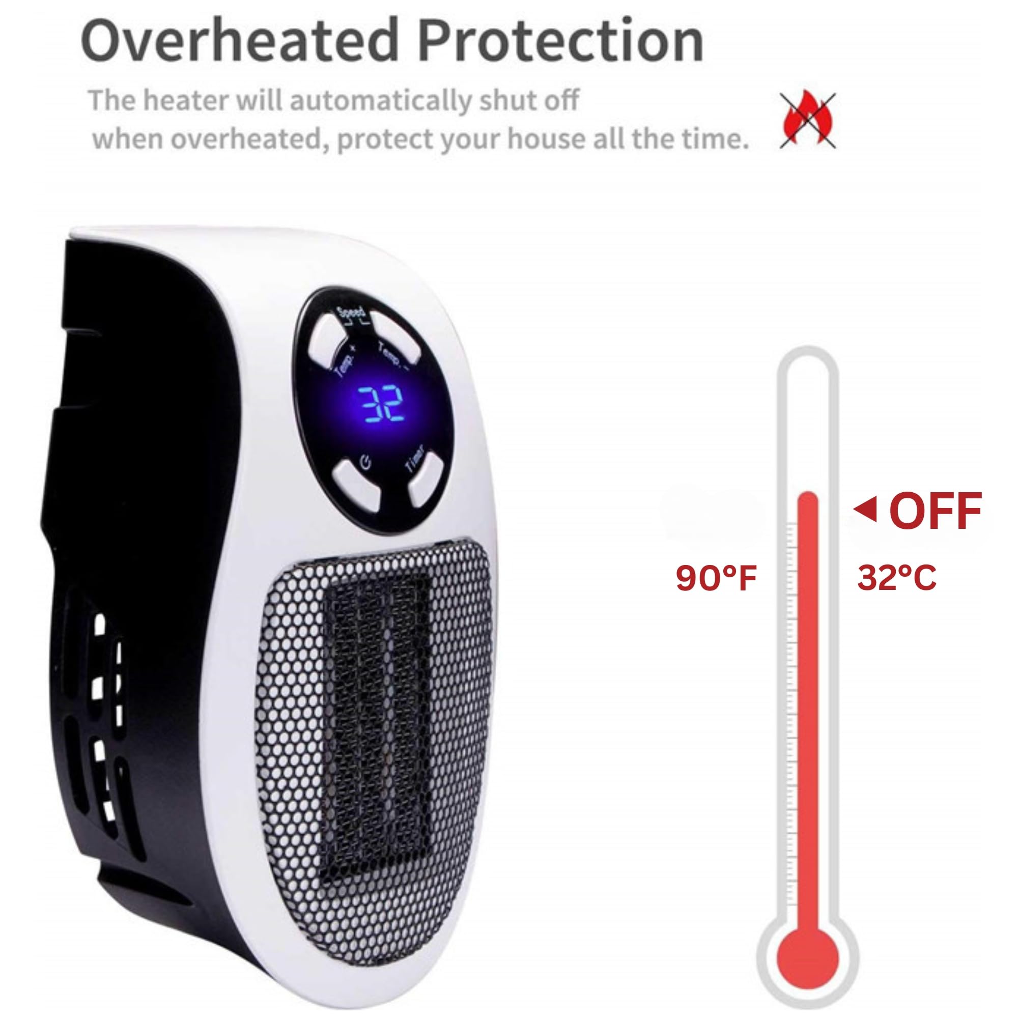 Alpha Heater Toasty Heater Small Plug In Heater Alpha Heater Portable Heater Electric Space Heater Indoor with LED Display | Energy Efficient 500W Wall Outlet Heater Adjustable Thermostat, Timer, Safe