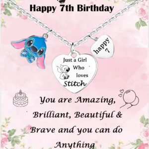 Waeceip Stitch Necklace Happy 5th to 16th Birthday Gifts for Daughter Sister Niece Friends Just A Who Loves Stitch Gifts Stitch Lover Birthday Gifts (7th)