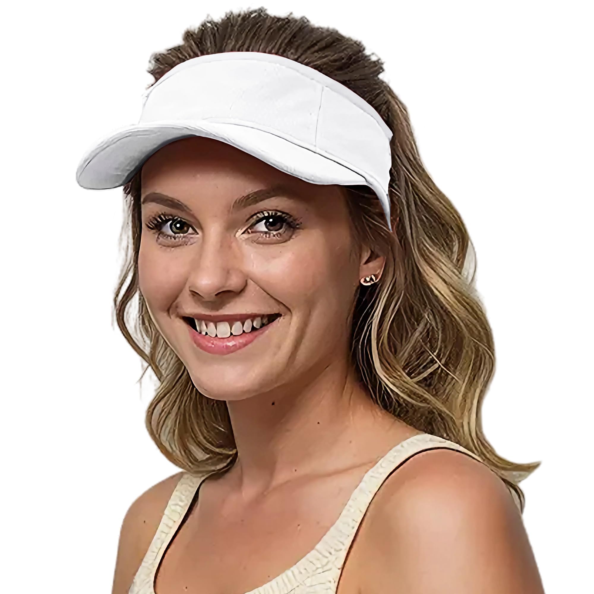 Lanzom Mens Womens Sun Visor Hats Short Brim Hat Running Hat Foldable Adjustable for Tennis Golf Running (US, Alpha, Small, Large, White)