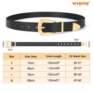 WHIPPY Women Leather Belt for Jeans Pants Dresses Fashion Ladies Western Leather Belt with Solid Gold Buckle S Black