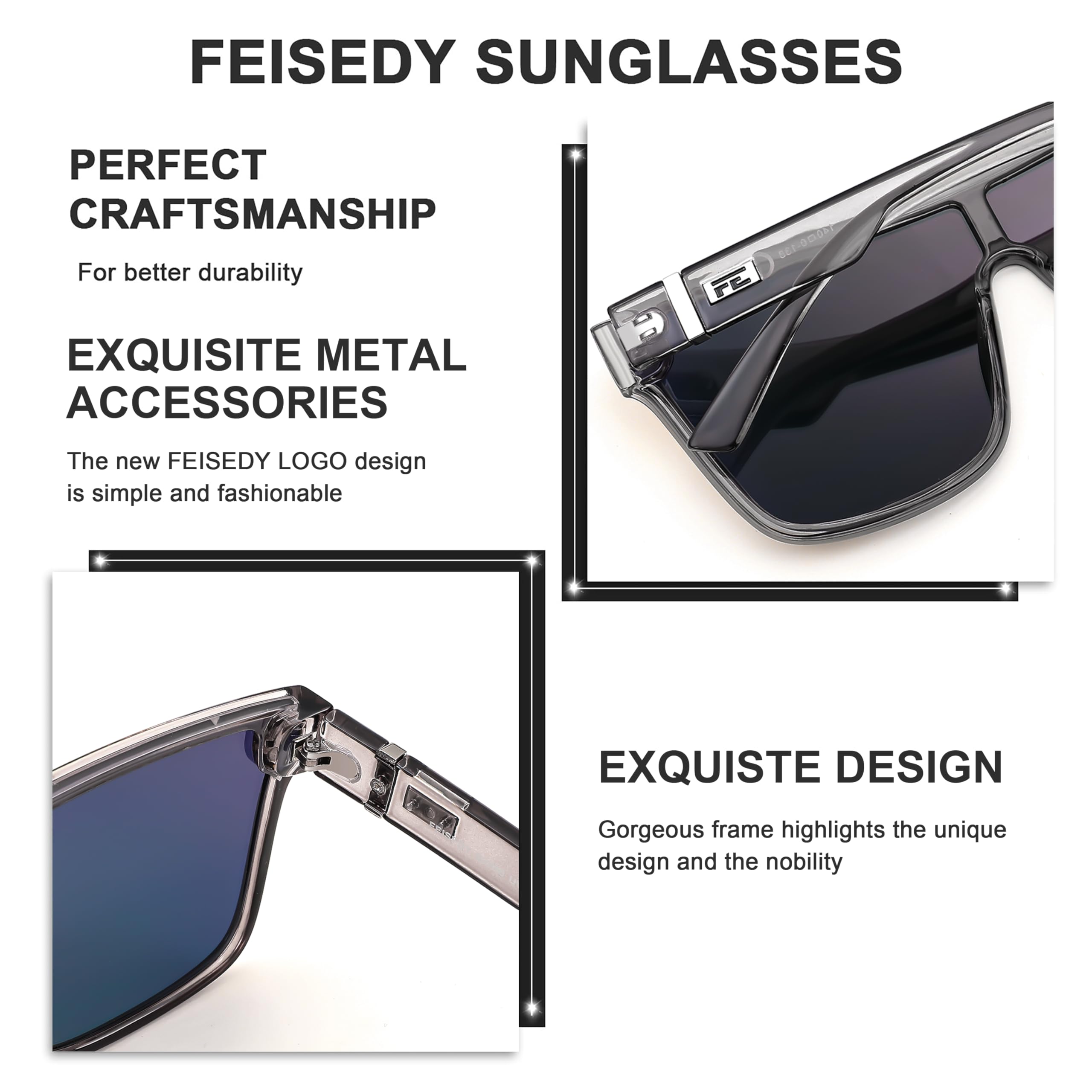 FEISEDY Fashion Flat Top Sunglasses Trendy Oversized Square Shades Women Men UV400 B2996