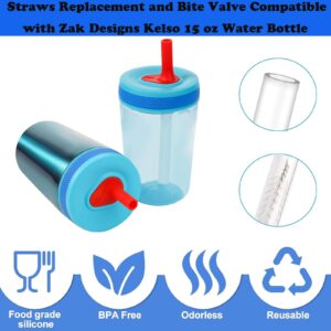 4PCS Straws Replacement and Bite Valve Compatible with Zak Designs Kelso 15 oz Water Bottle Silicone Replacement Bite Valve Reusable Straw with Cleaning Brush