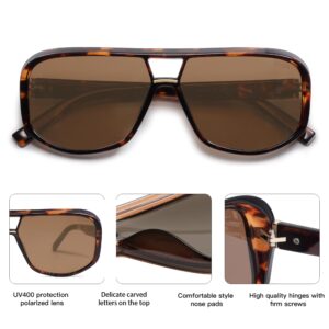 SOJOS Retro Aviator Sunglasses For Men Women Oversized Polarized Trendy Womens UV 400 Shades SJ2304 Tortoise Brown