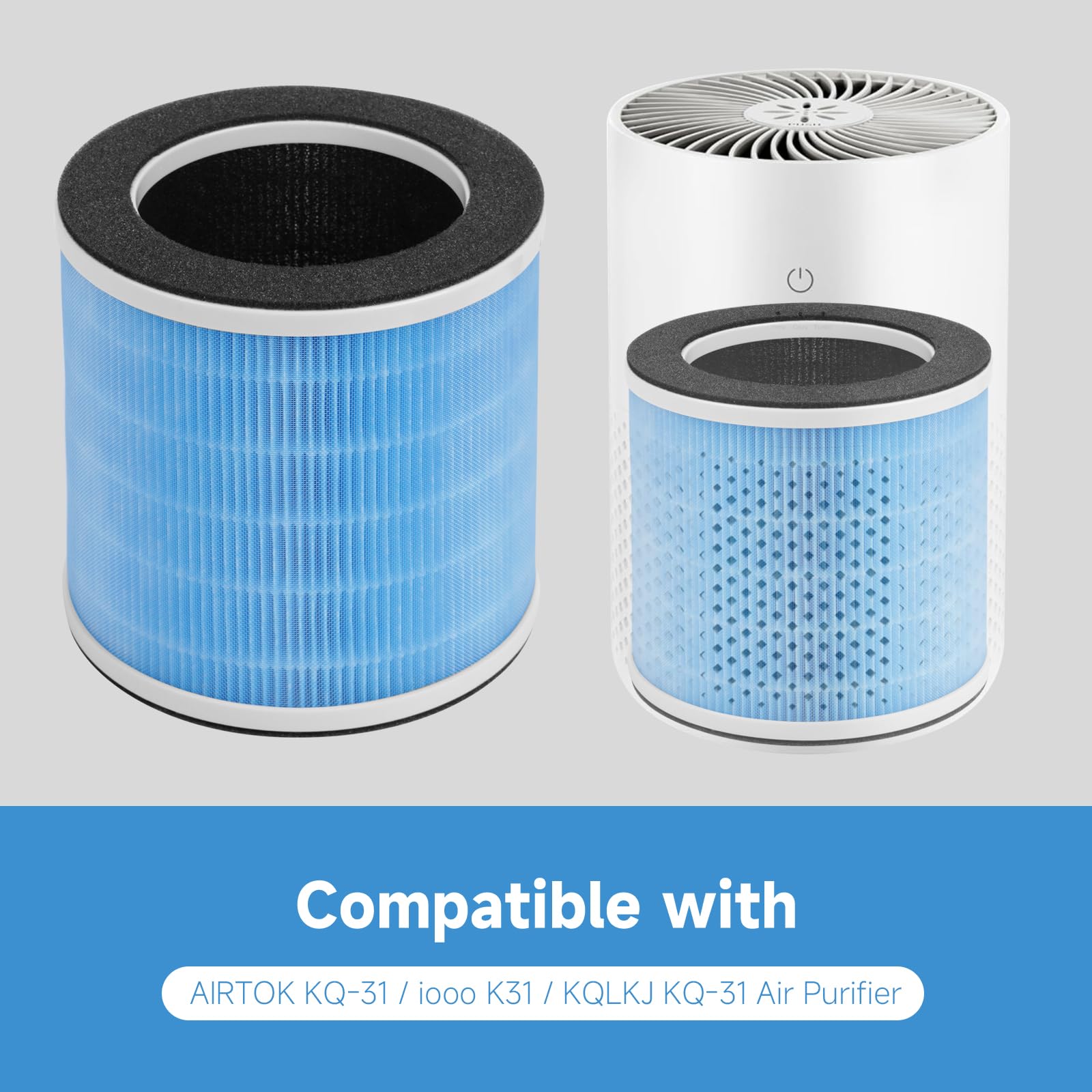 GoKBNY 2-Pack KQ-31 True HEPA Replacement Filter Compatible with AIRTOK KQ-31 and KQLKJ KQ-31, iooo K31 Purifiers, 3-in-1 Filtration System