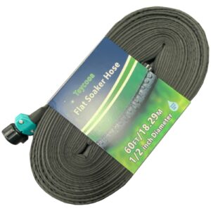 teycooa garden flat soaker hose 60 ft for garden beds, water hose linkable irrigation system lightweight and easy gardening yard work watering plants and flowers