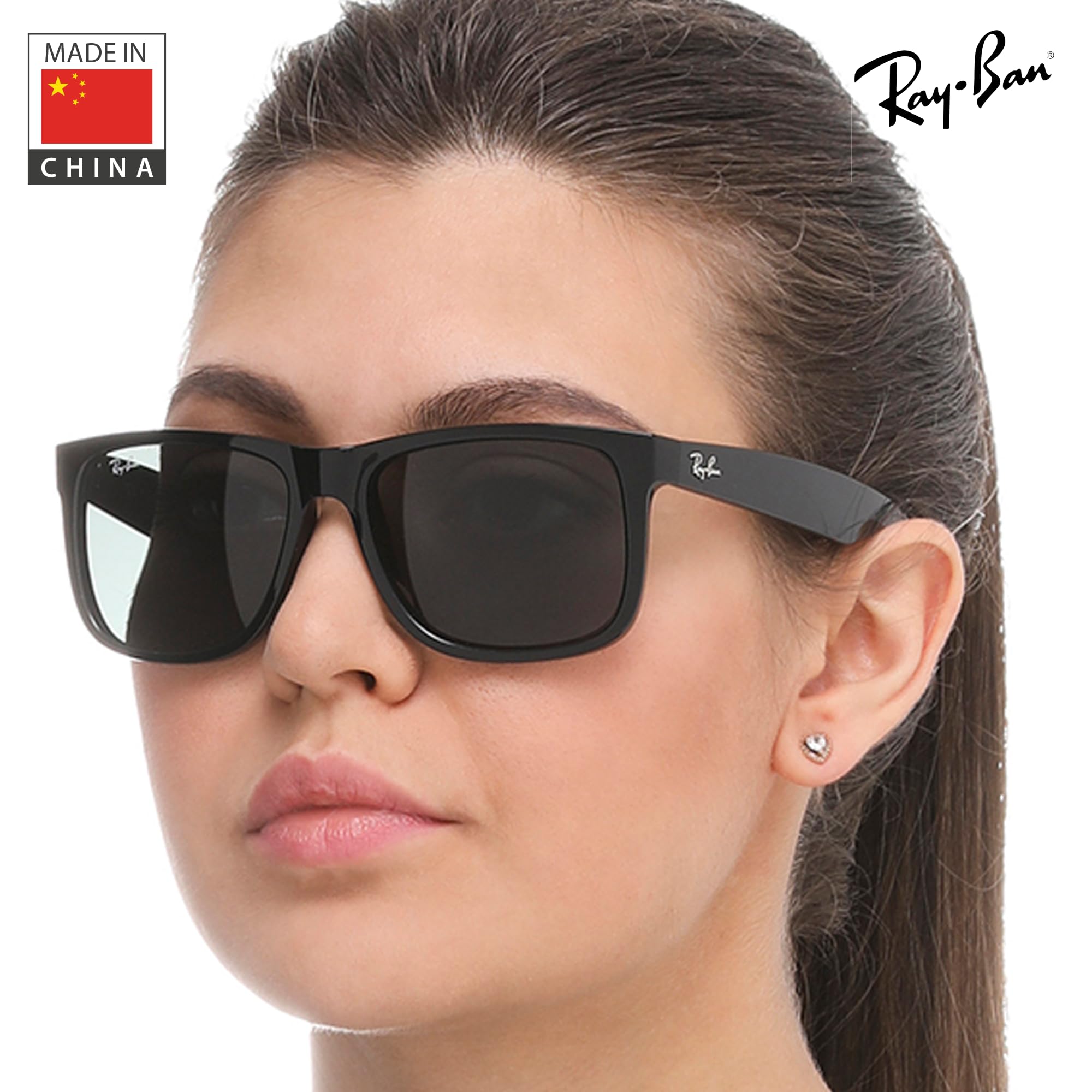 Ray-Ban RB4165 JUSTIN Classic Square Shape Sunglasses With Eyewear Kit Bundle - High Bridge Fit - Ideal Formal and Casual Wear Square Sunglasses