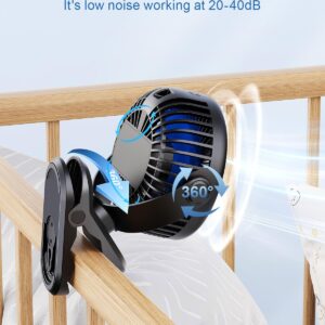 SWEETFULL Portable Clip on Fan - Battery Operated Stroller Fan, 4000mAh Small Rechargeable Fan with LED Display, 4 Speeds, Mini Personal Cooling Desk Fan for Golf Cart Travel Camping Gym (Black)