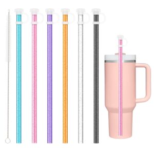 6pcs straw cover replacement straws for stanley 40, 30, 20, 14oz tumbler, alwenid reusable silicone straw cap tips with glitter straws accessories for stanley h2.0, 1.0 cup, bpa free