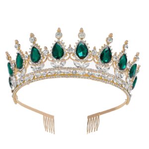 Green Tiara Crown for Women Crystal Queen Crowns Princess Tiaras with Comb Royal Crown for Wedding, Christmas, Halloween, Birthda, party, Prom, Anniversaries