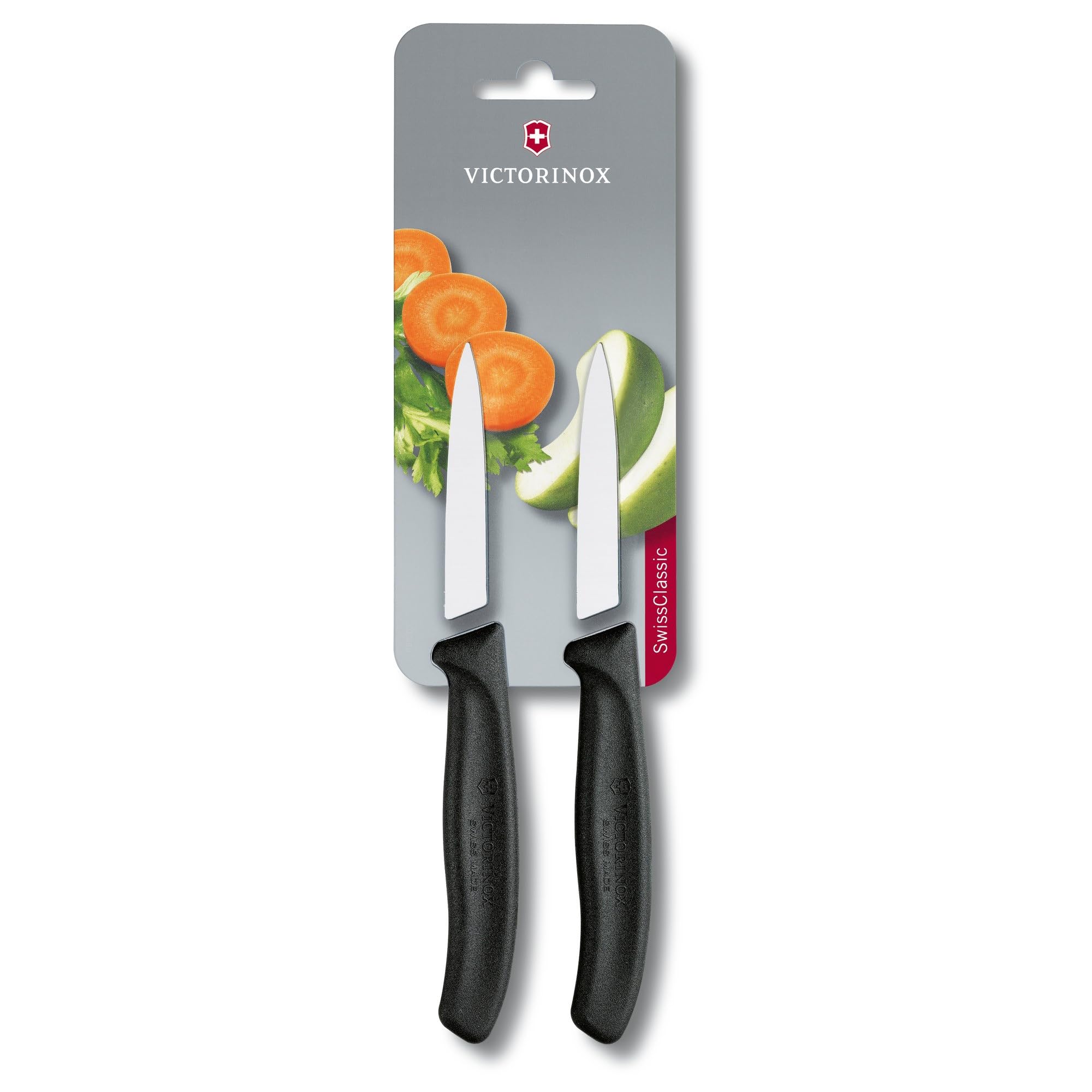 Victorinox Swiss Classic 2 Piece Paring Knife Set Straight Edge Pointed Tip - Black