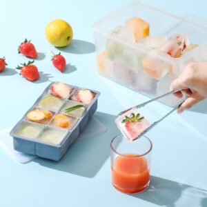 3 Pack Large Ice Cube Trays for Freezer with Lid and Bin, 2 Inch Silicone Big Square Ice Cube Molds Making 24 Cubes for Whiskey, Cocktails, Beverages, Soups, Frozen Treats, BPA Free