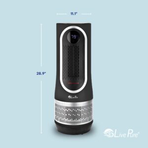 LivePure 3 in 1 Clean Heat Air Purifier & Heater-HEPA Filtration System, Space Heater w/ 2 Heat Modes, 60° Rotation, Heaters for Indoor Use, Air Purifiers for Home, Bedrooms, and Office. Gray