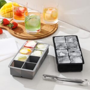 3 Pack Large Ice Cube Trays for Freezer with Lid and Bin, 2 Inch Silicone Big Square Ice Cube Molds Making 24 Cubes for Whiskey, Cocktails, Beverages, Soups, Frozen Treats, BPA Free