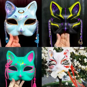 ChicRosa 5 Pcs Cat Masks White Paper Blank Hand Painted Masks Halloween Masquerade Costume Cosplay Accessories