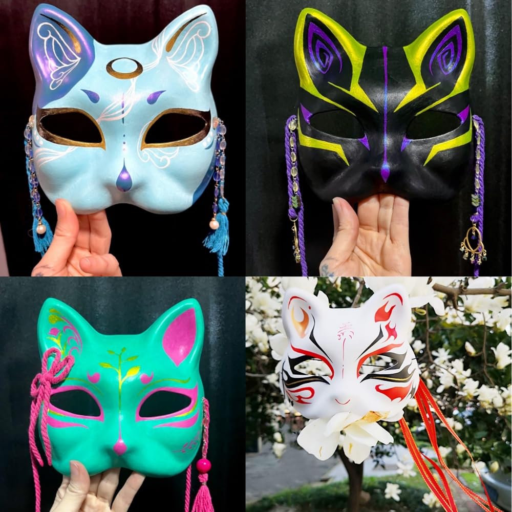 ChicRosa 5 Pcs Cat Masks White Paper Blank Hand Painted Masks Halloween Masquerade Costume Cosplay Accessories