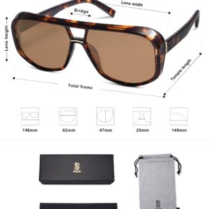 SOJOS Retro Aviator Sunglasses For Men Women Oversized Polarized Trendy Womens UV 400 Shades SJ2304 Tortoise Brown