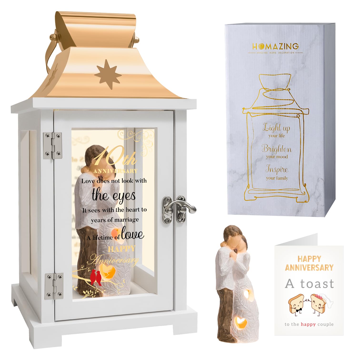 10th Wedding Anniversary Lantern, Best 10th Anniversary Wedding Gifts for Couple Parents Wife Husband Tin 10 Years of Marriage for Him Her, Unique 10th Wedding Ideas