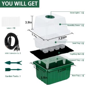 ZHOLAH Self-Watering Seed Starter Tray - Kit with Grow Light and Humidity Dome, 6-Pack 72-Cell Plant Seedling Tray,Reusable Plastic Germination Trays for Indoor Gardening Seeds Growing Starting