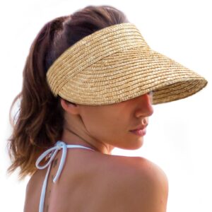 FURTALK Natural Straw Visors Sun Visor Hats for Womens Summer Straw Sun Beach Hat Foldable Roll Up Ponytail Beach Hat