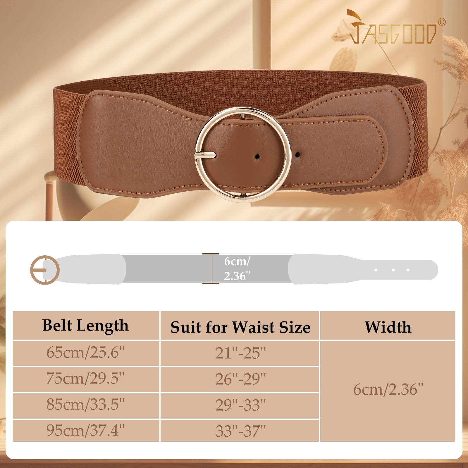 JASGOOD 3 Pack Women Wide Elastic Waist Belt for Dress Ladies Stretch Belt with Gold Round Buckle