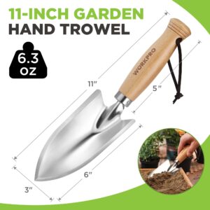 WORKPRO 11" Garden Hand Trowel, Heavy Duty Polished Stainless Steel Garden Shovels with Wood Handle, Small Gardening Hand Tools for Digging, Planting, Measure, Transplanting