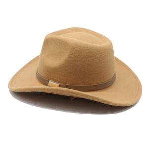 LIDHAY Women Men Classic Felt Wide Brim Western Cowboy Cowgirl Hat with Belt Buckle JZ-035 Camel