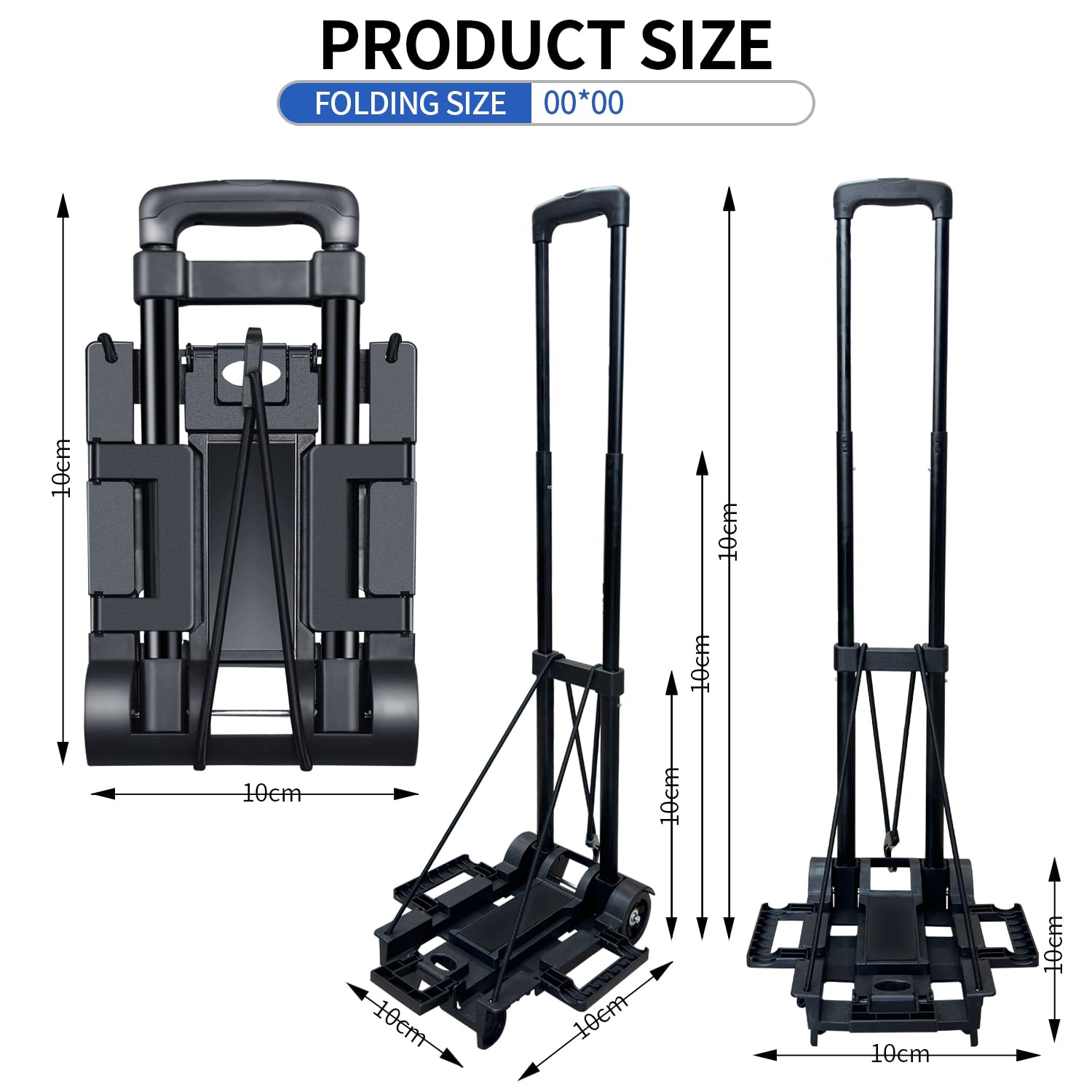 Folding Hand Truck,Portable Platform Luggage Cart Collapsible Dolly with 2 Wheels & 2 Ropes,Utility Portable Expandable Large Chassis Collapsible for Moving Airport Travel Luggage Office Use,Black