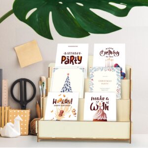 2 Pcs 3/4 Tier Greeting Card Display Stand Wooden Stickers Display Risers Portable Blank Retail Display Shelves for Greeting Cards Photos Postcard Jewelry Comic Book Craft Counter Vendor Events