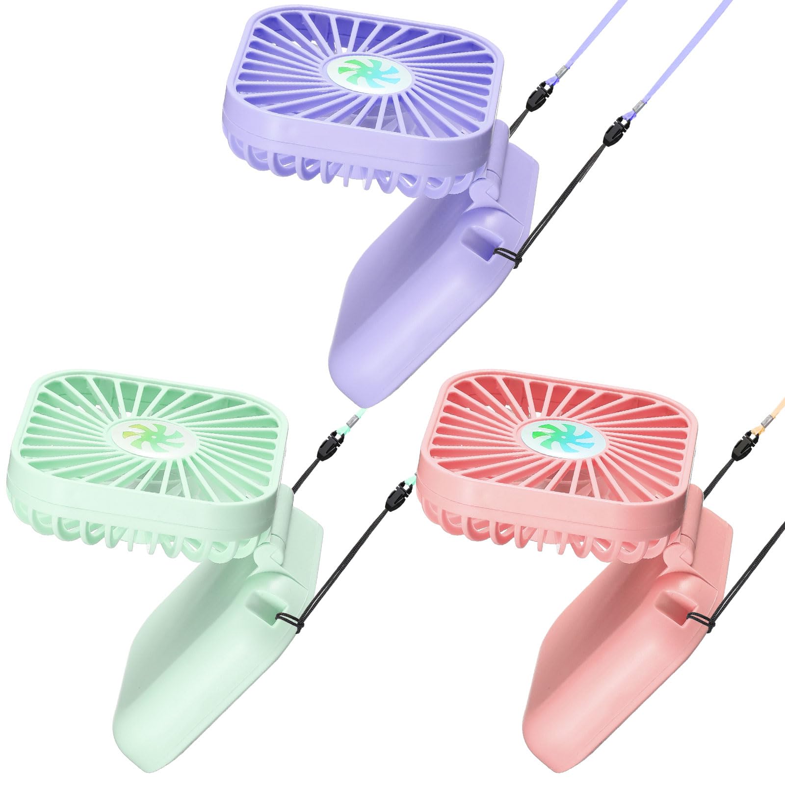 Hortsun 3Pack Necklace Fan Portable Neck Hanging Fan Mini Fan Handheld Fan for Cooling Small Personal Hands Free Fan USB Rechargeable Battery 3 Speed Air Circulatory Fan (Purple, Light Green, Pink)