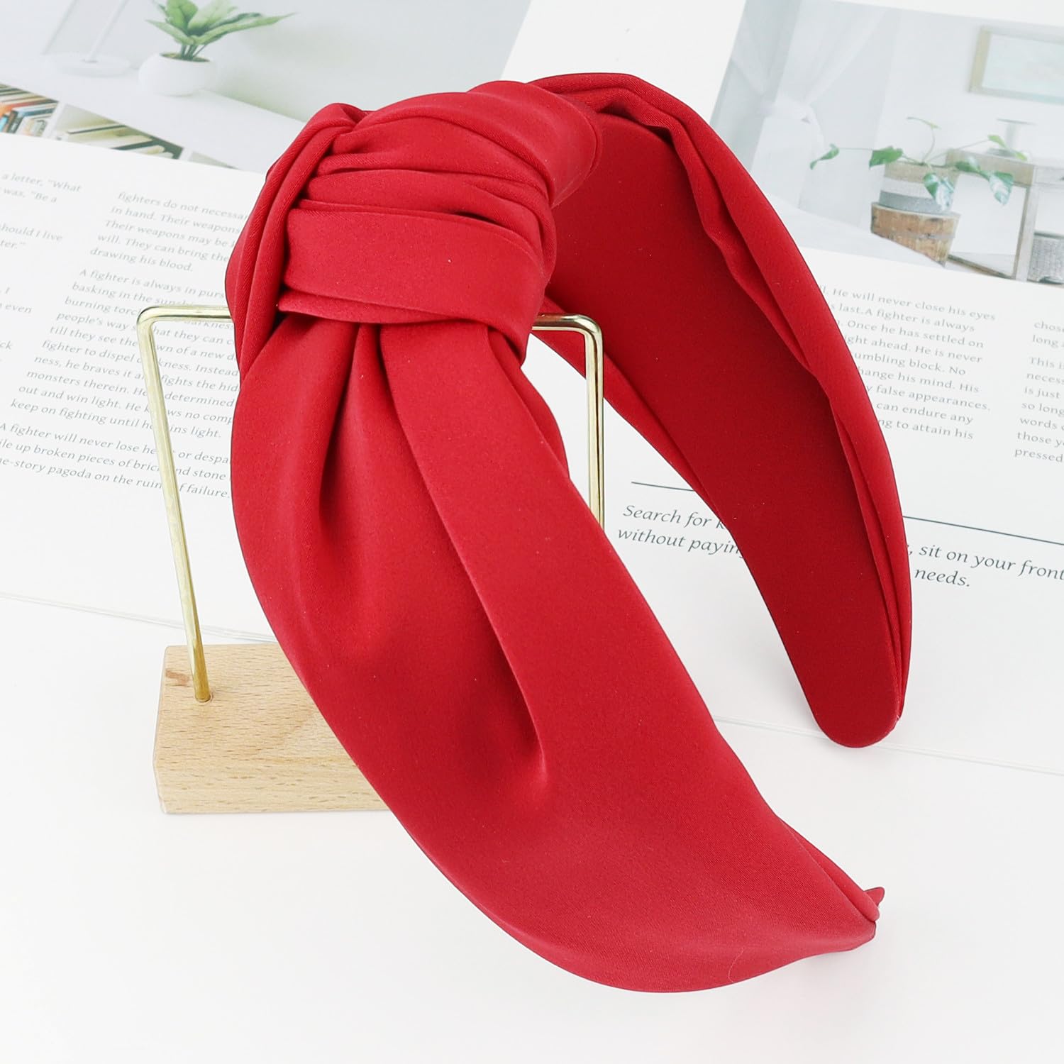 JOYRUBY Red Headband Top Knot Headband for Women, Knotted Headbands for Women, Wide Headbands for Women Non Slip, Satin Head Bands Hair Accessories