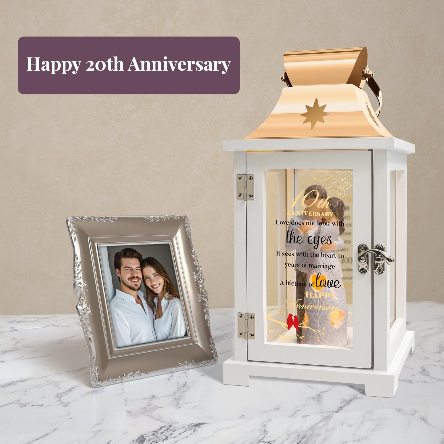 10th Wedding Anniversary Lantern, Best 10th Anniversary Wedding Gifts for Couple Parents Wife Husband Tin 10 Years of Marriage for Him Her, Unique 10th Wedding Ideas