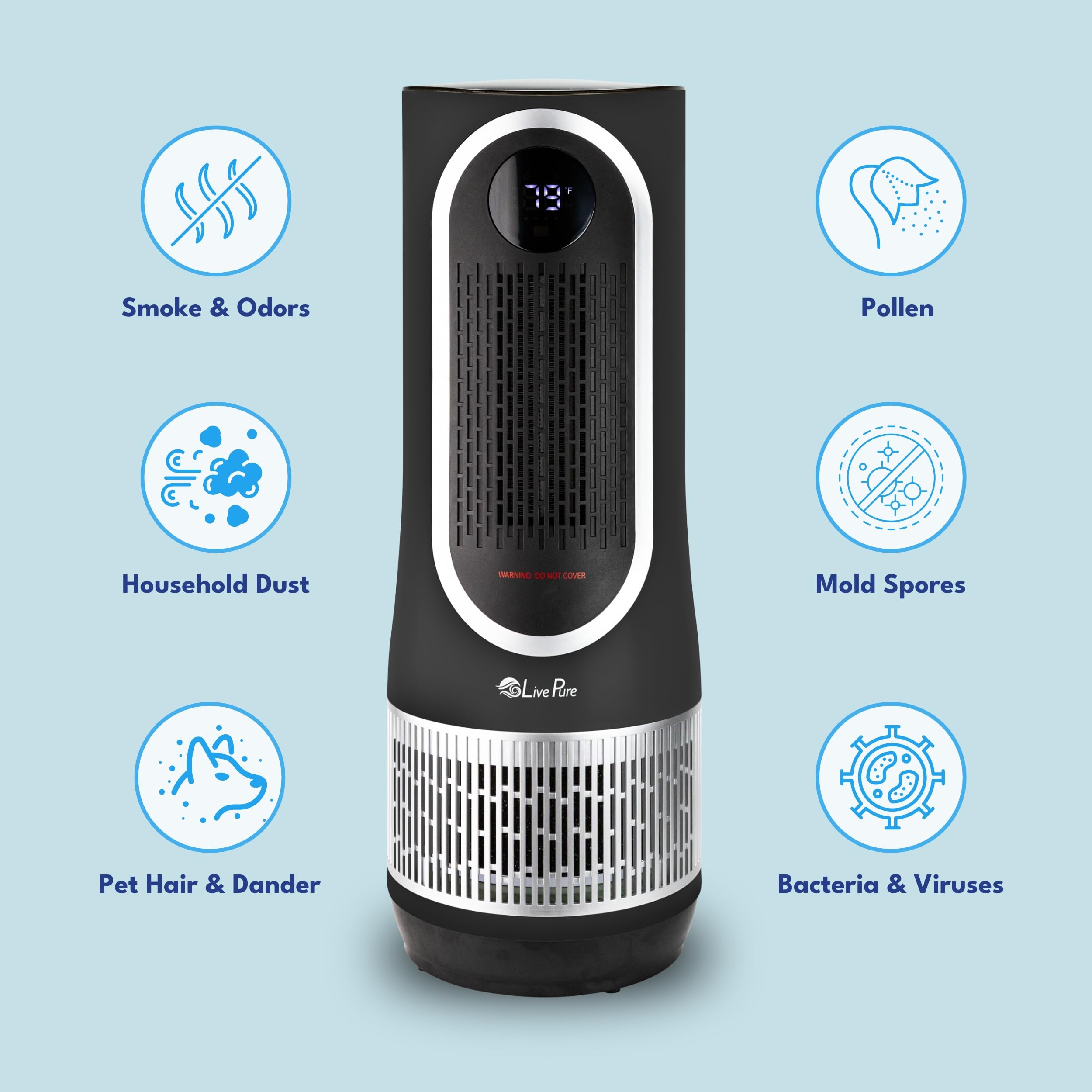 LivePure 3 in 1 Clean Heat Air Purifier & Heater-HEPA Filtration System, Space Heater w/ 2 Heat Modes, 60° Rotation, Heaters for Indoor Use, Air Purifiers for Home, Bedrooms, and Office. Gray