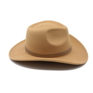 LIDHAY Women Men Classic Felt Wide Brim Western Cowboy Cowgirl Hat with Belt Buckle JZ-035 Camel