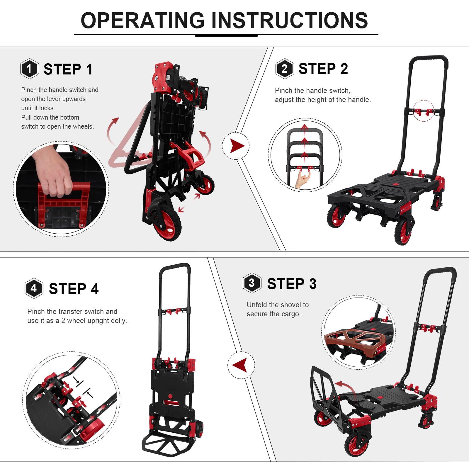 2 in 1 Hand Truck Dolly with Folding Basket,Folding Hand Truck Heavy Duty 330lbs Capacity,Foldable Hand Trcuk with Retractable Handle and Rubber Wheels,Portable Dolly with Bungee Cords for Moving