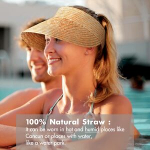 FURTALK Natural Straw Visors Sun Visor Hats for Womens Summer Straw Sun Beach Hat Foldable Roll Up Ponytail Beach Hat