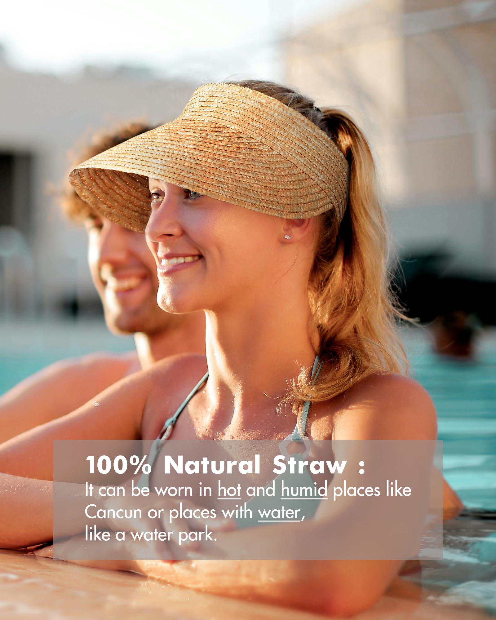 FURTALK Natural Straw Visors Sun Visor Hats for Womens Summer Straw Sun Beach Hat Foldable Roll Up Ponytail Beach Hat