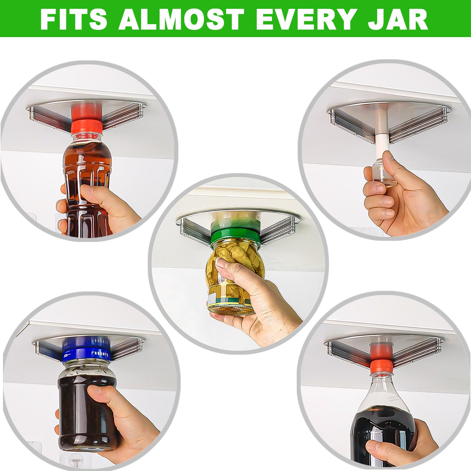 Latest Jar Opener - Under Cabinet Jar Openers for Seniors With Arthritis or Weak Hands - Under Counter Can Opener-Jar Lid & Bottle Cap Opener Tool - All Stainless Steel Material