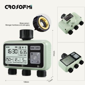 CROSOFMI Watering Timer,Sprinkler Timer Programmable Garden Outdoor Hose Faucet Timer with Rain Delay/Manual/Automatic Watering System,Waterproof Digital Irrigation Timer System for Lawns,3 Outlet