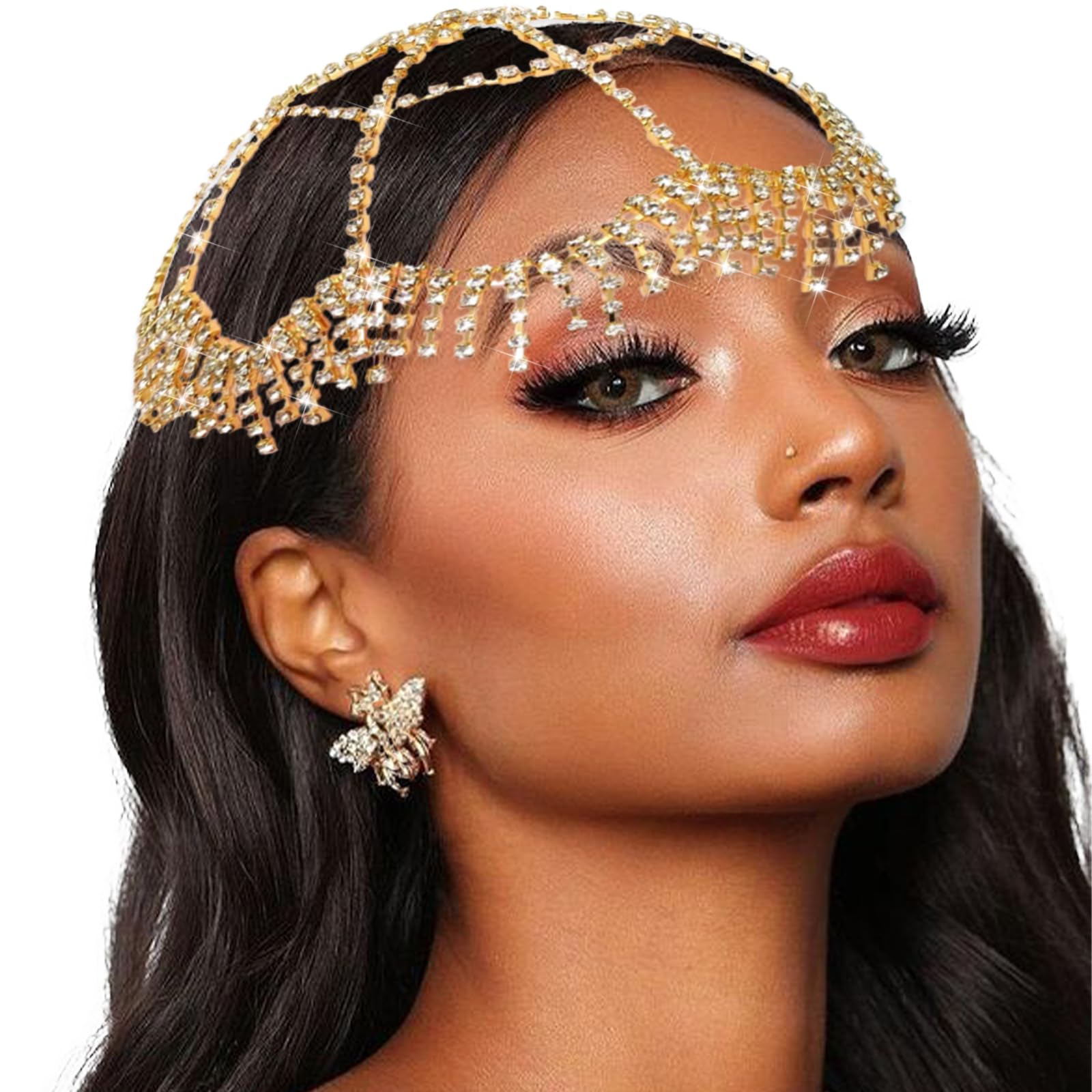 NAISKA 1920s Headpieces Rhinestone Mesh Cap Gold Headchain Wedding Head Accessories Crystal Headband Brides Prom Costume Head Chain Vintage Style Festival Halloween Prom Costume Hair Accessories