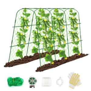 hoyejyou 65"×48" cucumber trellis for raised bed, u-shape garden trellis for climbing plants outdoor, metal arch vegetables trellis, detachable cucumber trellis support for tomato,squash,zucchini