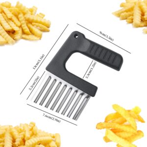 Crinkle Cutter for Veggies, JJOO Stainless Steel Crinkle Cut Knife for Potato Cucumber Carrot Fruit, French Fry Potato Slicer (Black, Dishwasher Safe)