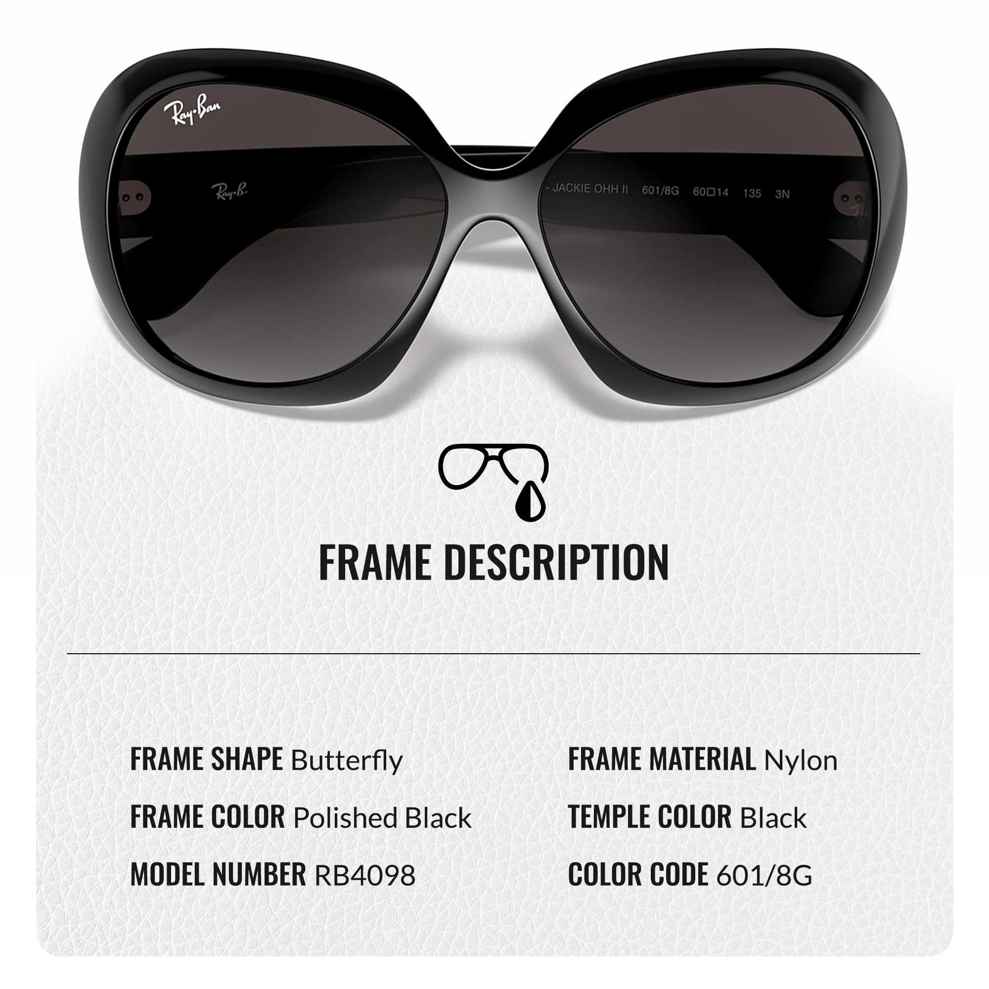 Ray-Ban RB4098 Jackie Ohh II Butterfly Shape Sunglasses With Eyewear Kit Bundle - High Bridge Fit - Ideal Formal and Casual Eyewear - Beach Sunglasses