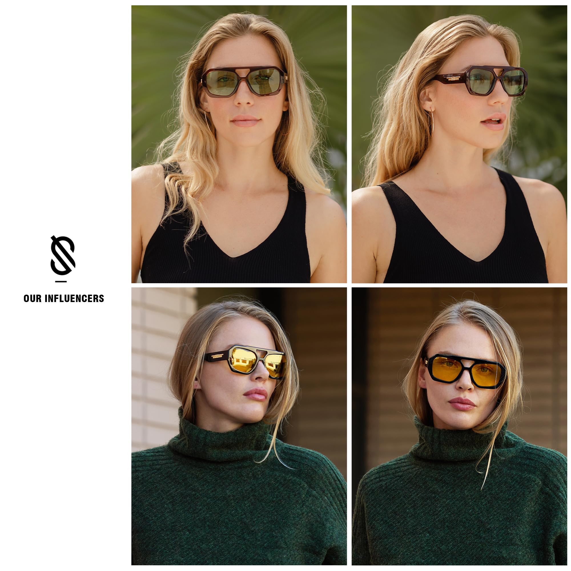 SOJOS Trendy Aviator Sunglasses for Womens Mens Polarized,Large Retro Hexagonal Square Double Bridge Sun Glasses SJ2288