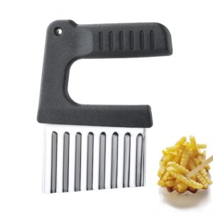 crinkle cutter for veggies, jjoo stainless steel crinkle cut knife for potato cucumber carrot fruit, french fry potato slicer (black, dishwasher safe)