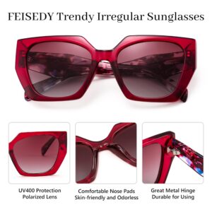 FEISEDY Trendy Polarized Sunglasses, Oversized Irregular TR Frame for Women Men, Retro Shades UV400 B0016