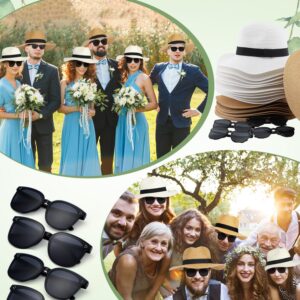 Silicherry 48 Pcs Straw Fedora Hat and Sunglasses Bulk 1920s Panama Style Fedora Eyeglasses for Havana Nights Beach Wedding Guest Gifts Party Supplies