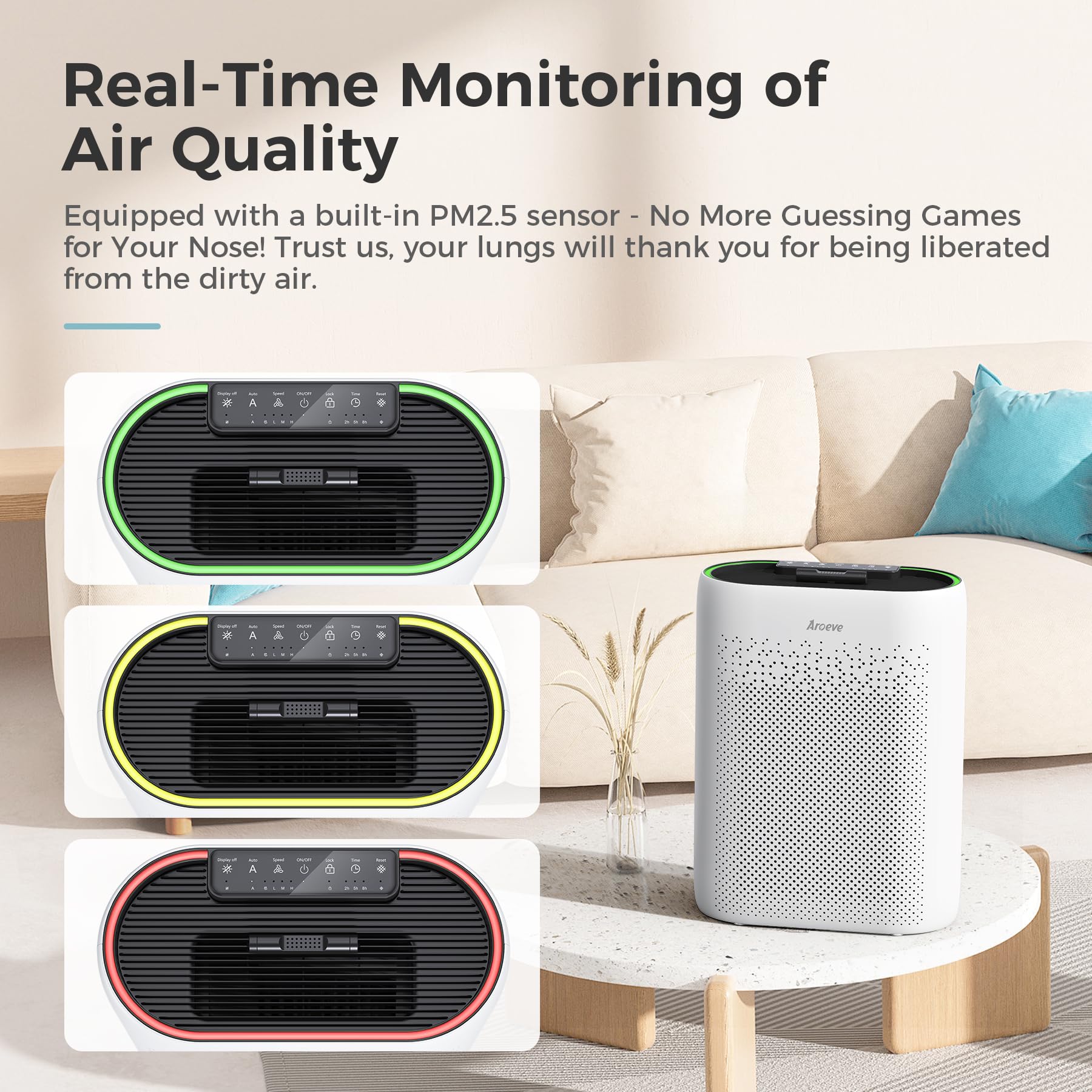 AROEVE Air Purifier with Two Filter(One Basic Version & One Pet Dand Version)