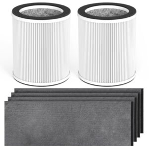 gokbny 2-pack hp400 series true hepa replacement filter compatible with hunter hp400 cylindrical tower purifiers, for model h-hf400-vp/h-pf400, with 4×pre-filters